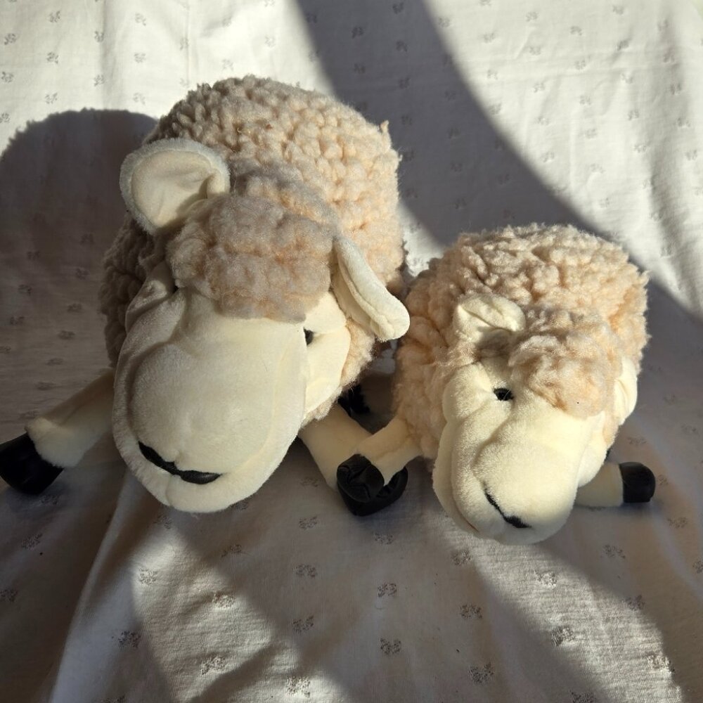 Set of 2 Folkmanis Adorable Cream Stuffed Small and Regular Woolly Sheep